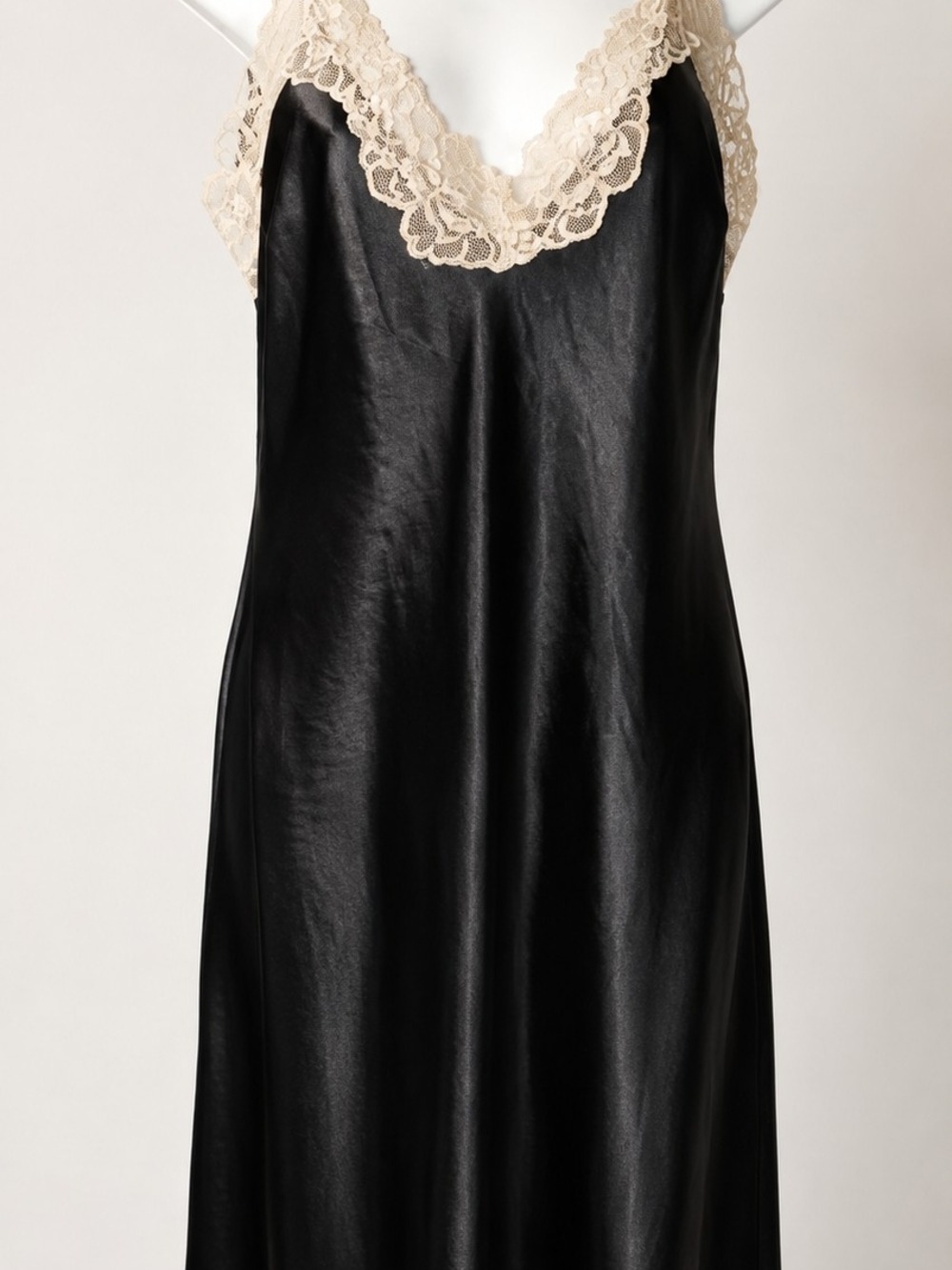 Vintage Black Satin Lace Trim Maxi Slip Dress - Picture 2 of 3